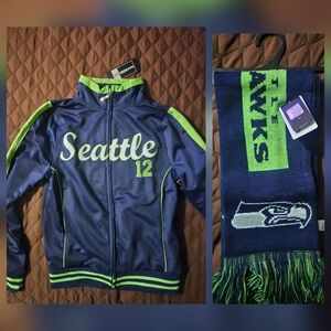 💥Sale💥New NFL Seattle Seahawks Kids Jacket And Scarf Set - Blue and Green NWT